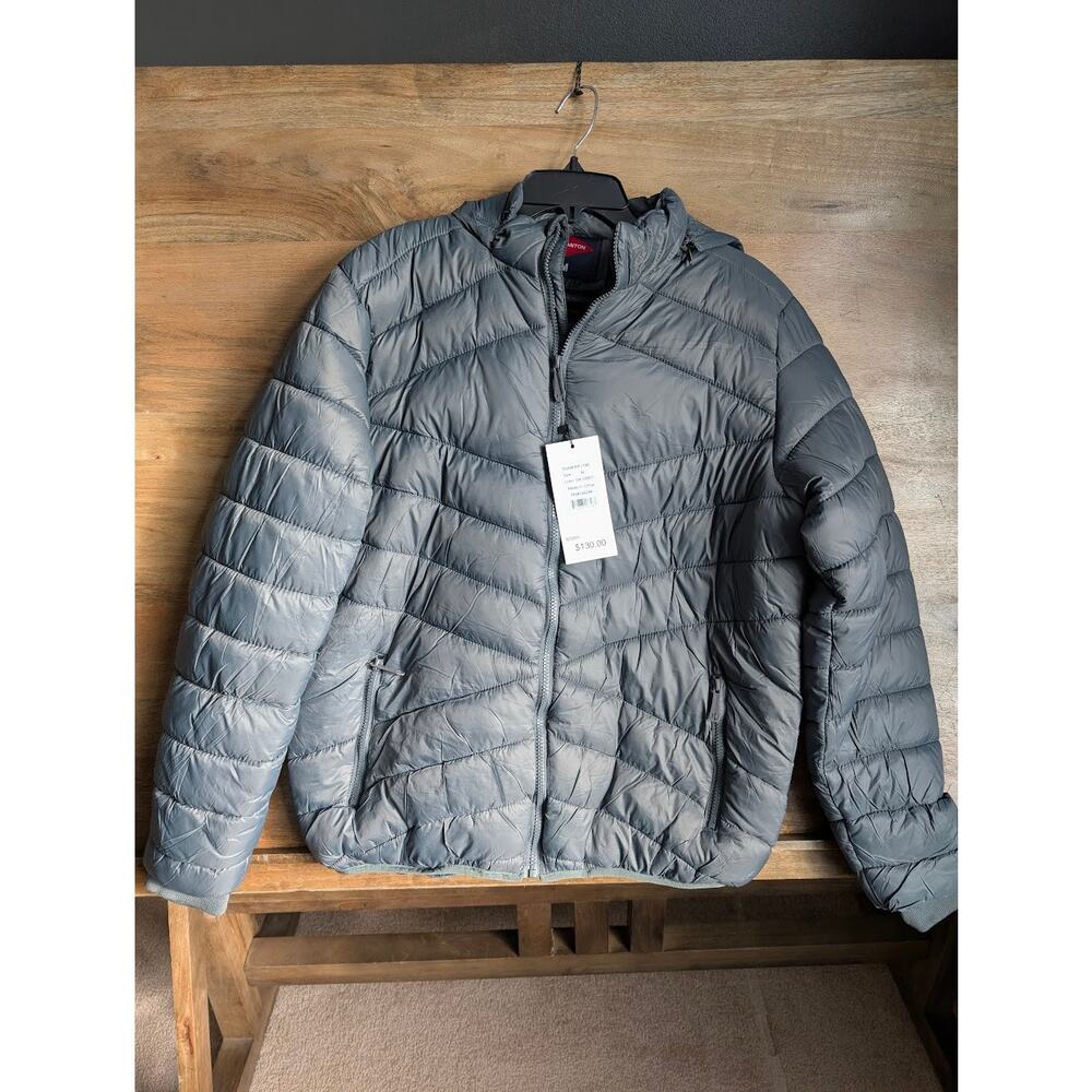 Leehanton Puffer Jacket Men M Dark Gray Fleece Lined Detachable Hooded Full Zip